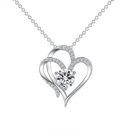 Zircon Double Love Necklace With Rhinestones For Women ,Valentine's Day