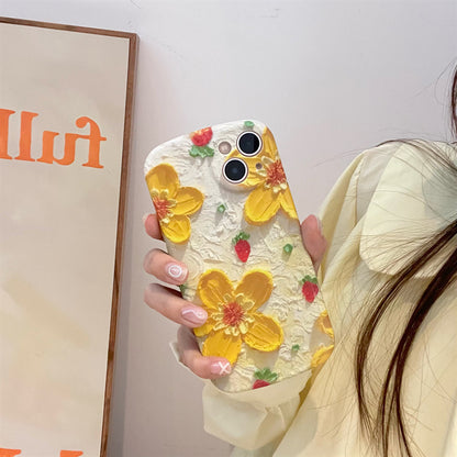 Capa de telefone com suporte de flor amarela com pintura a óleo