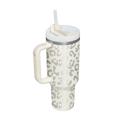 Thermal Mug 40oz Straw Coffee Insulation Cup With Handle, Portable Car Stainless Steel Water Bottle