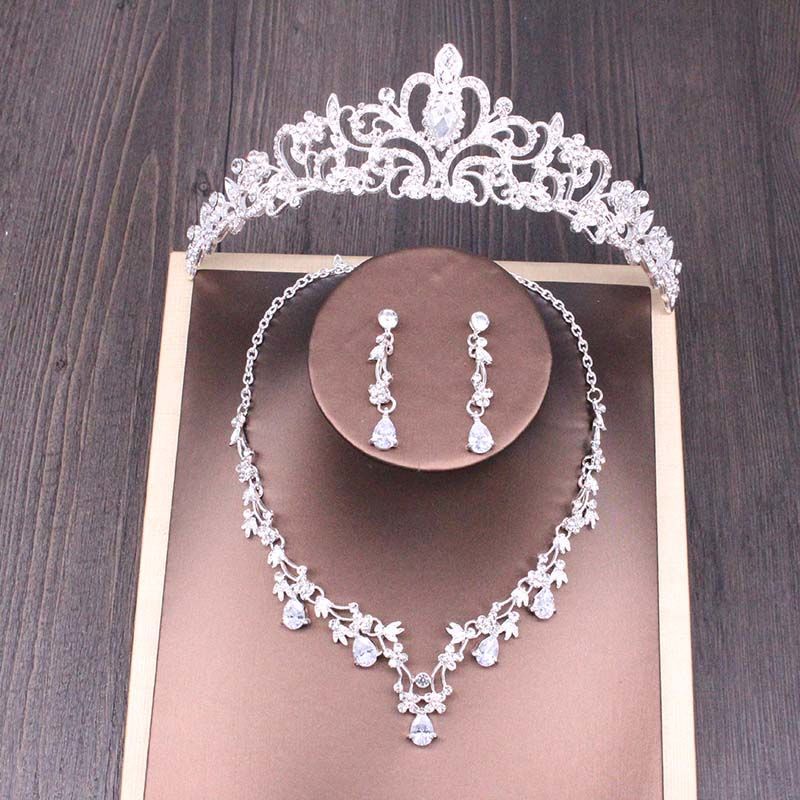 Conjunto de colar de coroa de strass nupcial acessórios de casamento