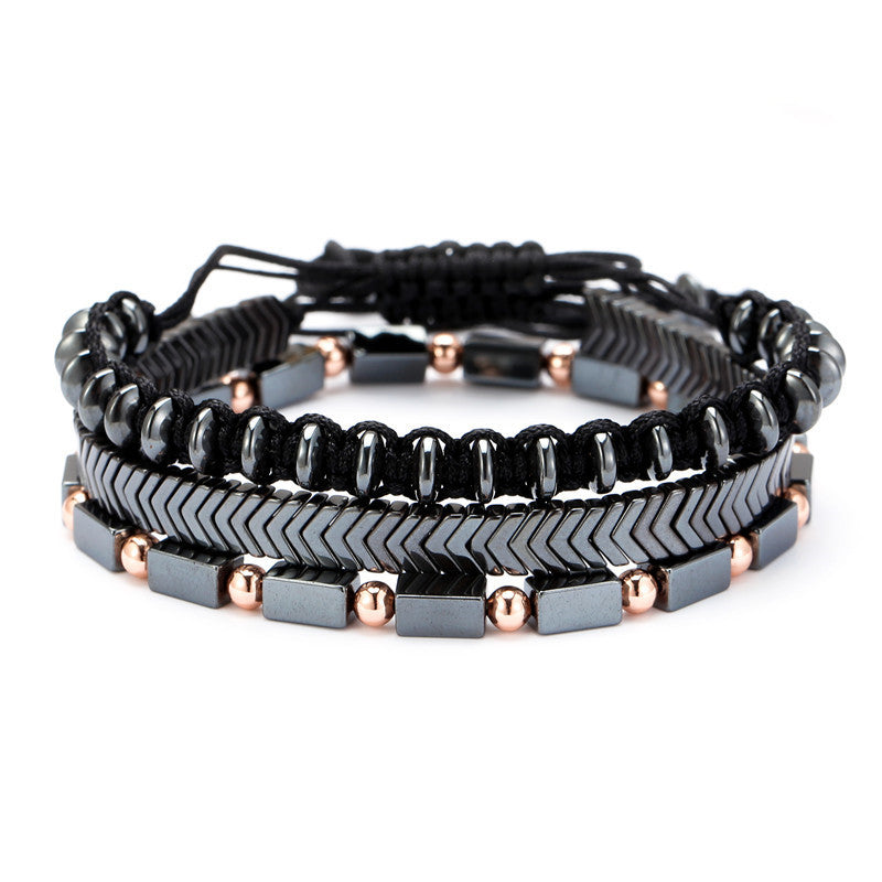 Pulseira masculina pedra ferro preto três conjuntos de pulseiras