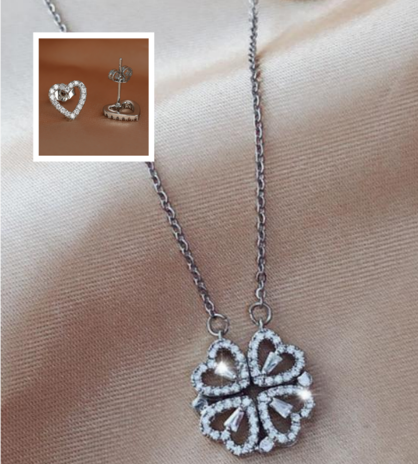 Four-leaf Clover Necklace, A Multi-wearing Zircon Small Love Short Clavicle Chain