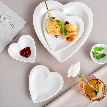 White Ceramic Heart-shaped Plate Household Ceramics