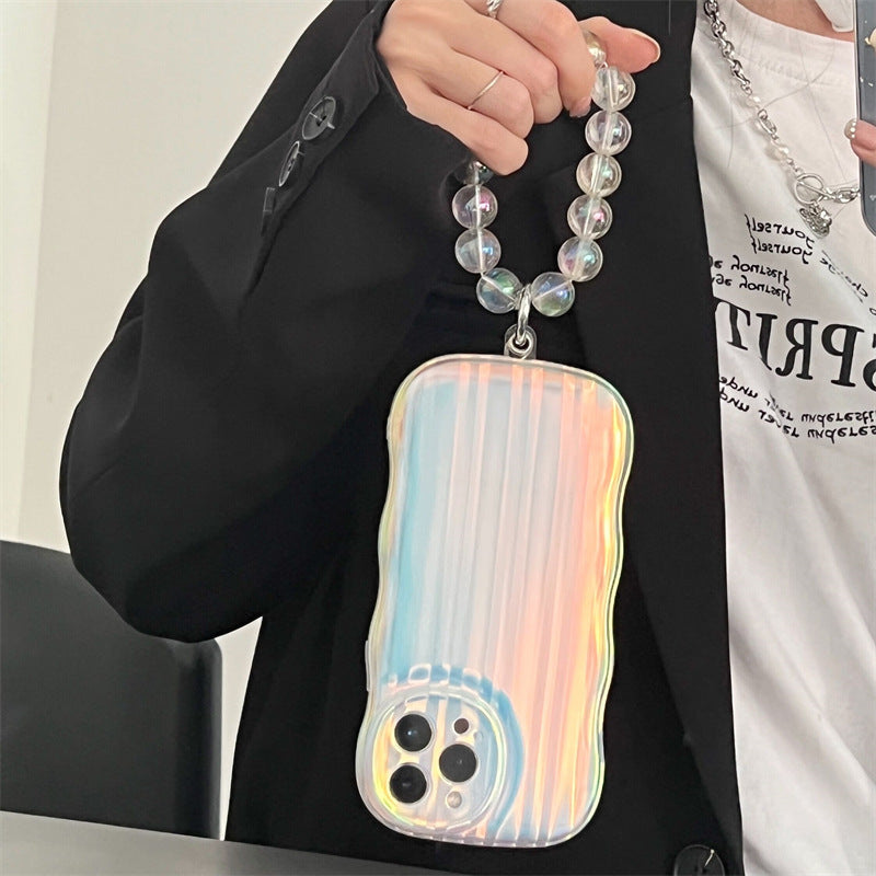 Funda de silicona con ondas láser para teléfono, pulsera con rayas láser degradadas para IPhone 14, 13, 12, 11 Pro Max Plus, cadena de cuentas