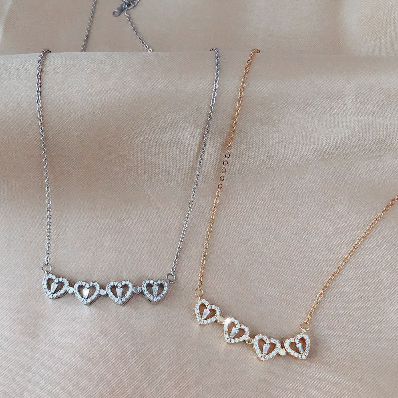 Four-leaf Clover Necklace, A Multi-wearing Zircon Small Love Short Clavicle Chain