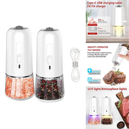 Gravity Pepper Mills Electric Salt/Pepper Grinder Adjustable Coarseness With LED Light Kitchen Gadgets