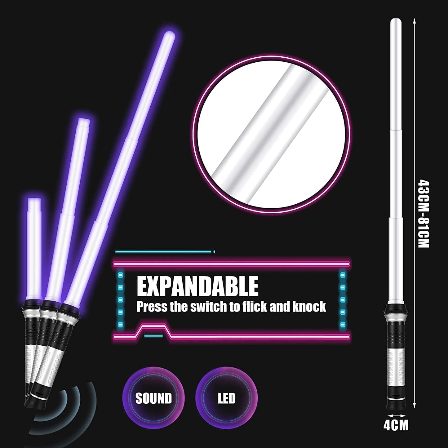 Lightsaber Kids - 2 Pack - LED Light Up Saber With Sound , Sword For Boys Kids Party Favors