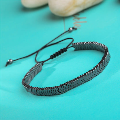 Pulseira masculina pedra ferro preto três conjuntos de pulseiras