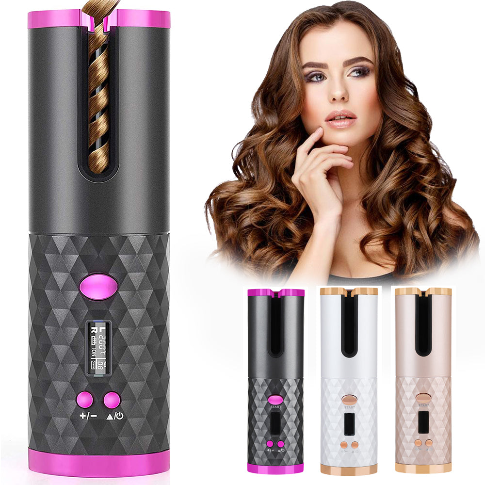 Modelador de cabelo automático recarregável feminino portátil ferro de ondulação do cabelo display lcd cerâmica encaracolado rotativa onda styer