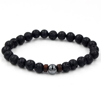 Personality Men's Black Volcanic Stone Bracelet