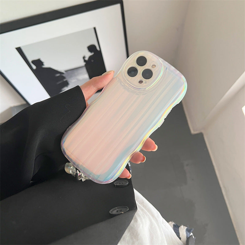 Funda de silicona con ondas láser para teléfono, pulsera con rayas láser degradadas para IPhone 14, 13, 12, 11 Pro Max Plus, cadena de cuentas