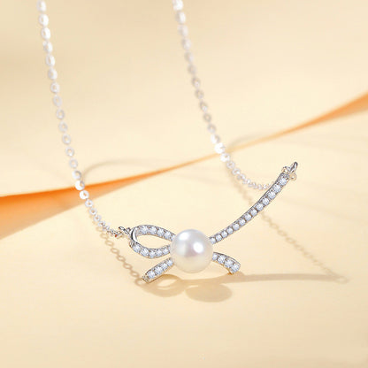 Women's Bow Pearl Necklace Micro Inlaid Zircon