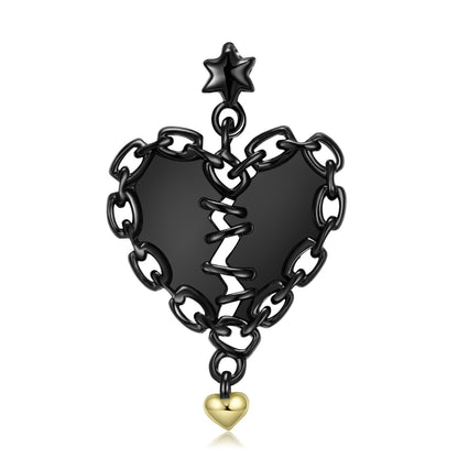 Collar de corazón cosido con incrustaciones de circonio hueco, diseño de nicho de oro negro, colgante de plata de ley S925