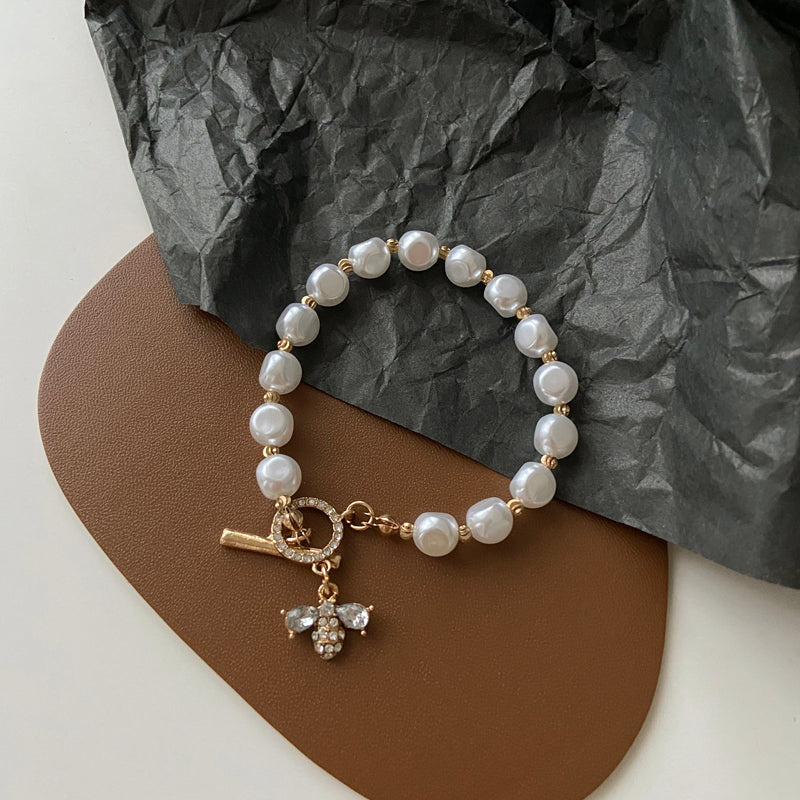 Pulsera con colgante de perlas de piedra Natural para mujer, brazalete clásico de la suerte, regalo de aniversario, joyería de lujo