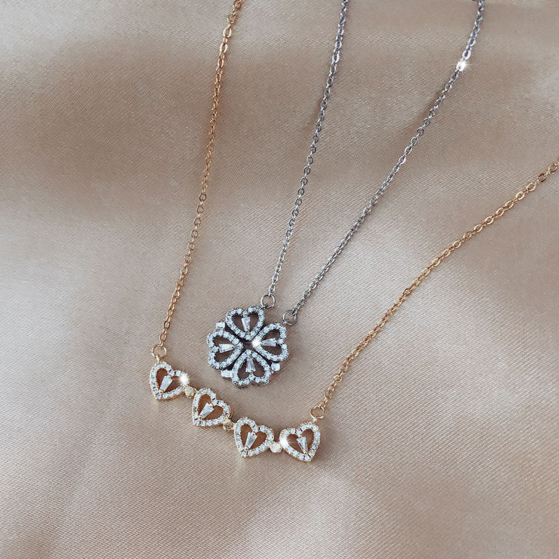 Four-leaf Clover Necklace, A Multi-wearing Zircon Small Love Short Clavicle Chain