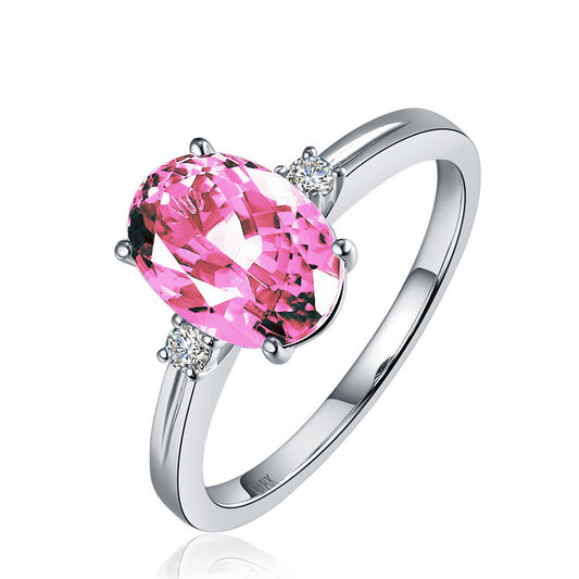 Women's Fashionable Elegant Simple Oval Colored Gemstone Ring