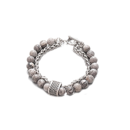 Natural Stone Frosted Bead Chain Beaded Titanium Steel Bracelet