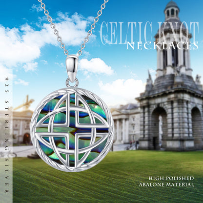 Celtic Chain Necklace for Women S925 Sterling Silver Celtic Knot Jewelry Abalone Shell Necklace Gifts for Women Girls