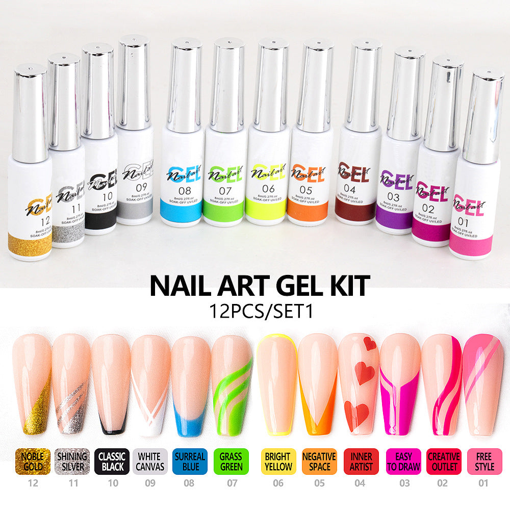 Manicure Desenho Fototerapia Pintada Cola 3D Spray Paint Gel 12 Cores Conjunto Caixa