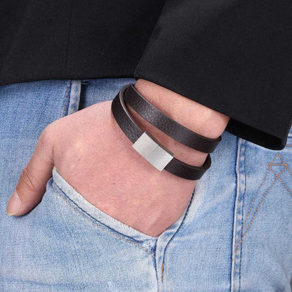 Pulsera de cuero trenzado para hombre de cuero y acero inoxidable