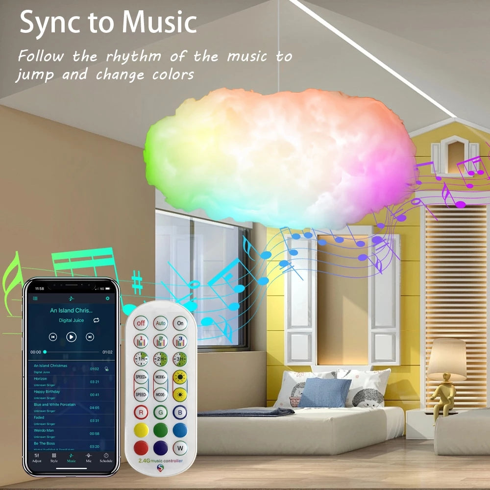 USB Cloud Light APP Controle Sincronização de Música 3D RGBIC Luz Ambiente Simulação de Relâmpago Nuvens Quarto Luz da Sala