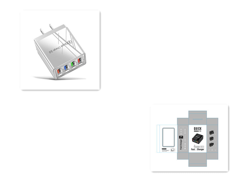 Cargador USB de carga rápida 3,0, adaptador de teléfono de 4 puertos para tableta Huawei IPhone 12, cargador móvil de pared portátil, cargador rápido