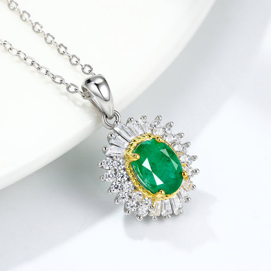 Natural Emerald Pendant Feminine Minority Design Jewellery S925 Silver Chain