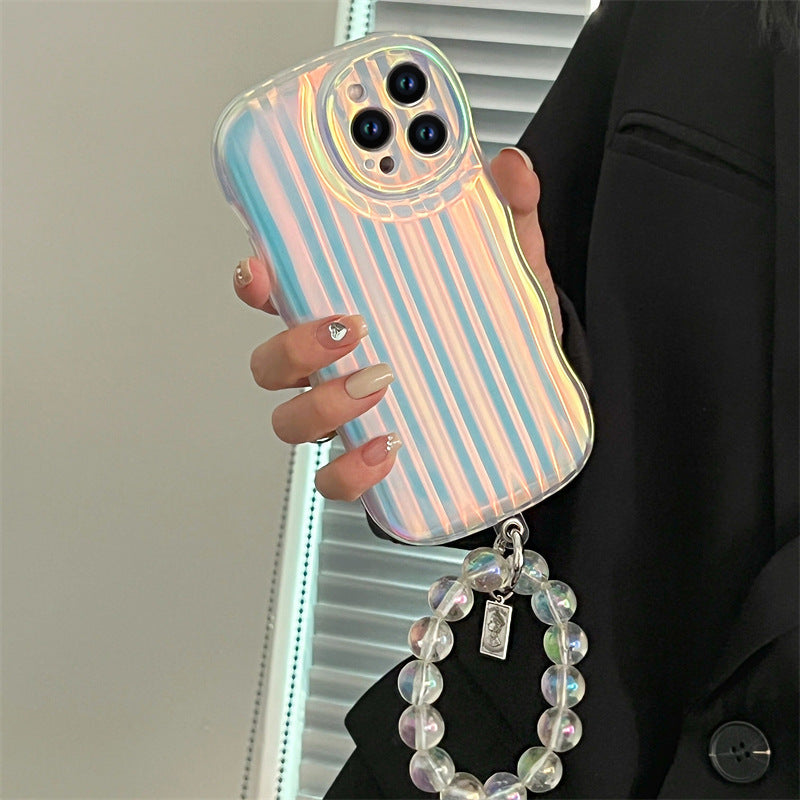 Funda de silicona con ondas láser para teléfono, pulsera con rayas láser degradadas para IPhone 14, 13, 12, 11 Pro Max Plus, cadena de cuentas