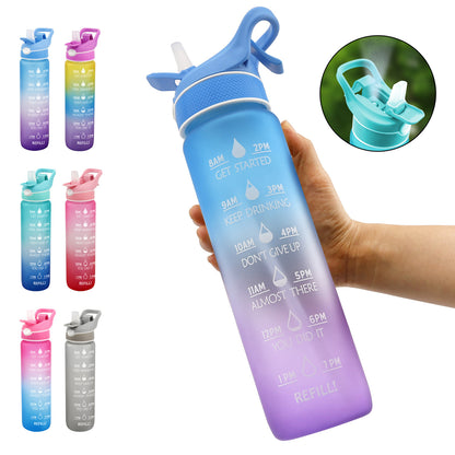 Garrafa de água em spray de plástico 1000ML, capa de salto, palha, copo de espaço, garrafa de água esportiva