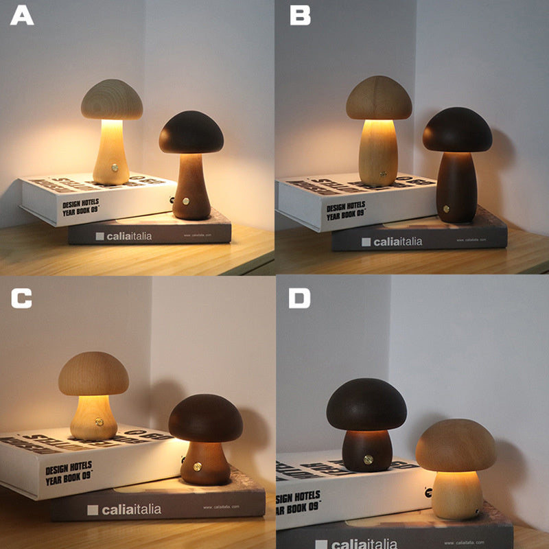 Ins cogumelo fofo de madeira led luz noturna com interruptor de toque abajur de mesa de cabeceira para quarto de crianças lâmpadas noturnas de dormir decoração de casa