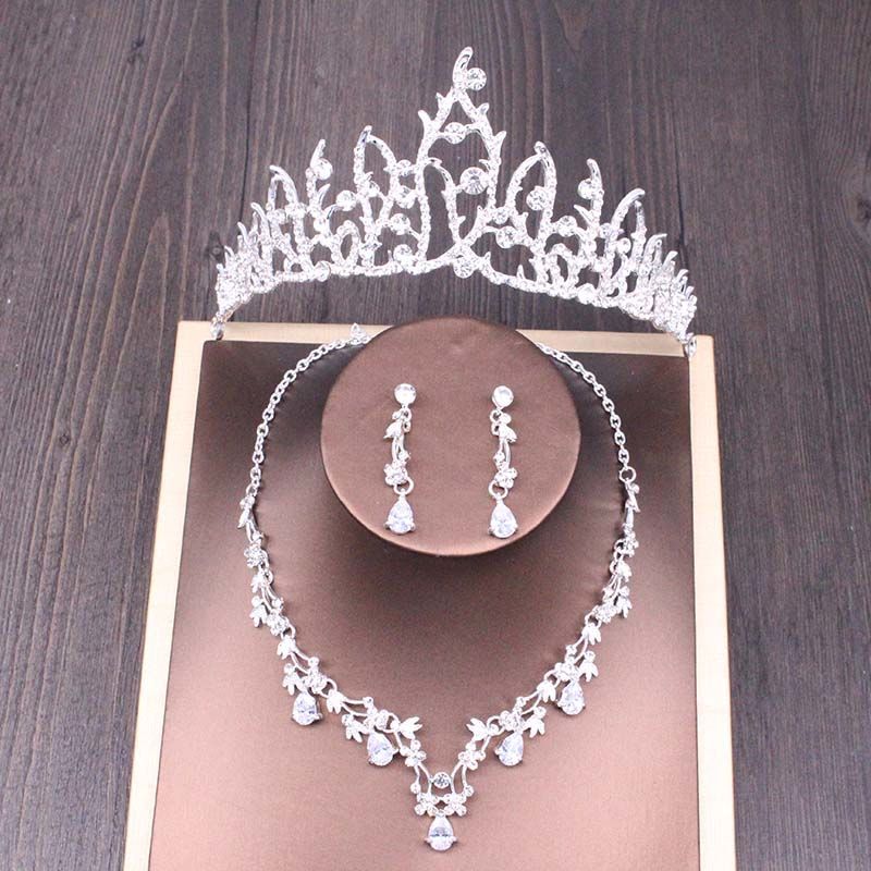 Conjunto de colar de coroa de strass nupcial acessórios de casamento