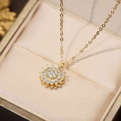 Rotatable Sunflower Necklace Full Of Zircon