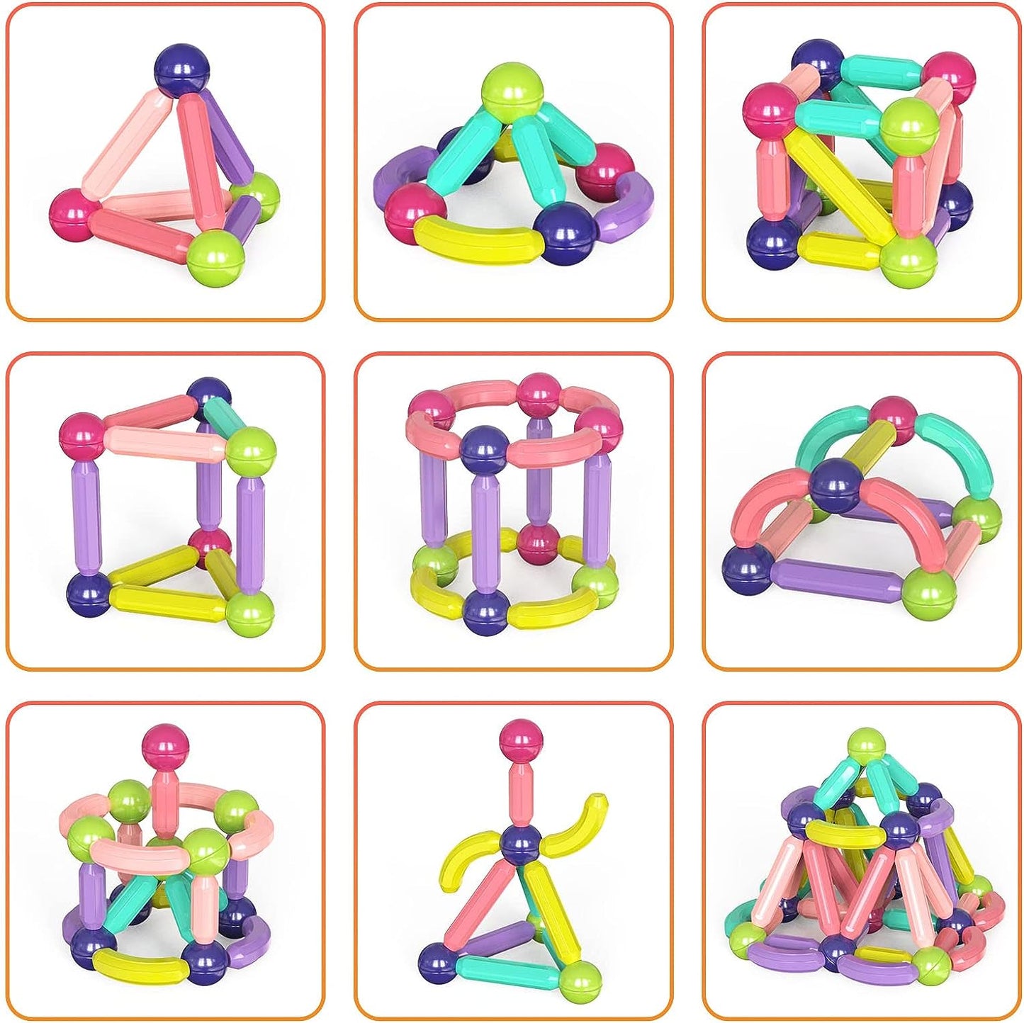 Juego de bloques de construcción magnéticos para niños a partir de 3 años, construcción STEM, juguetes magnéticos apilables en 3D para niños y niñas, juego de palos y bolas magnéticos para niños, aprendizaje educativo temprano, 128 piezas.