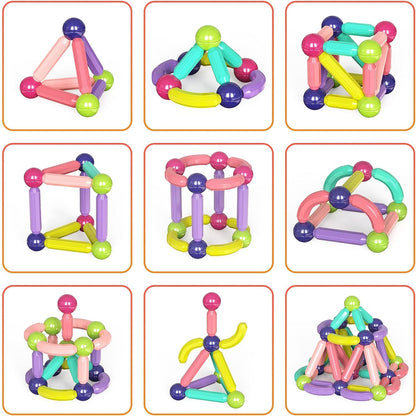 Magnetic Building Blocks Set For Kids Ages 3+, STEM Construction 3D Stacking Magnetic Toys For Boys And Girls,Magnetic Sticks And Balls Game Set For Kids,Early Educational Learning 128PCS.