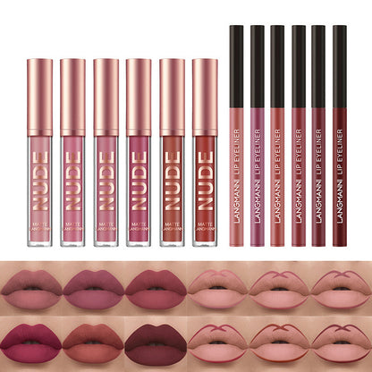 Lip Liner And Lipstick Makeup 12 Pcs Set 6 Matte Lipstick 6 Lip Liner Pens Waterproof Long Lasting Matte Lipstick