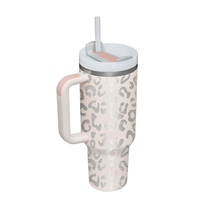 Thermal Mug 40oz Straw Coffee Insulation Cup With Handle, Portable Car Stainless Steel Water Bottle