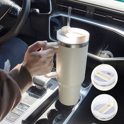 Thermal Mug 40oz Straw Coffee Insulation Cup With Handle, Portable Car Stainless Steel Water Bottle