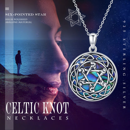 Celtic Knot Necklace 925 Sterling Silver Abalone Star of David Pendant Necklace for Women Jewish Amulet Jewellery Accessory