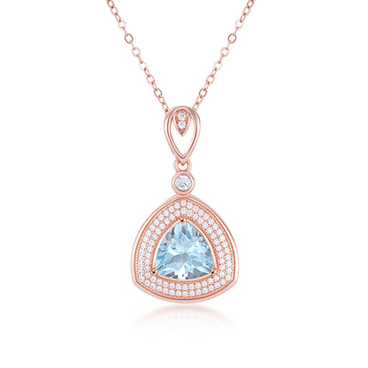 Colar de prata S925 feminino versátil luz azul topázio incrustado triângulo gordo pingente colar corrente