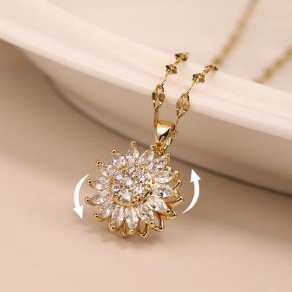 Rotatable Sunflower Necklace Full Of Zircon