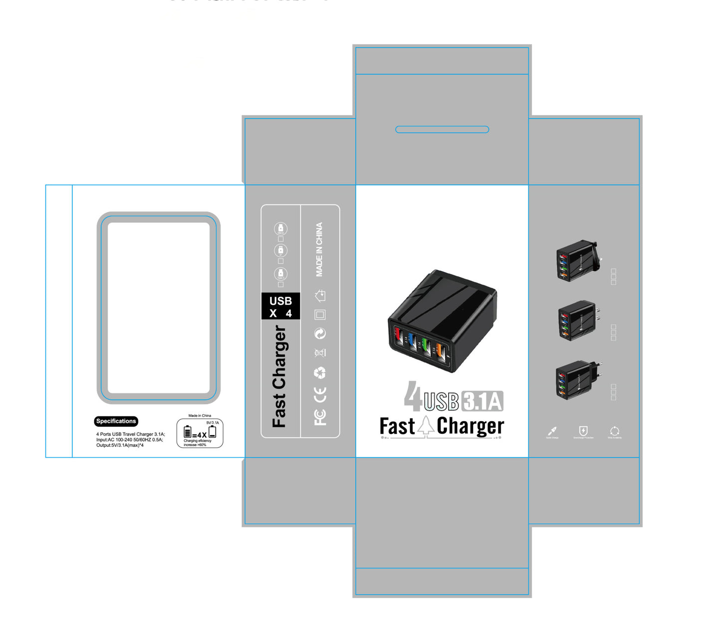 Carregador usb carga rápida 3.0 4 portas adaptador de telefone para huawei iphone 12 tablet portátil carregador móvel parede carregador rápido