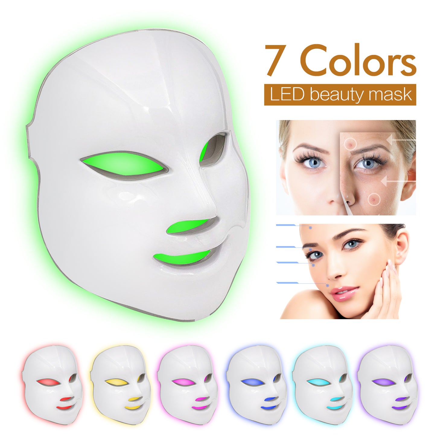 Máscara LED de 7 colores Máscara facial de fotones con luz LED