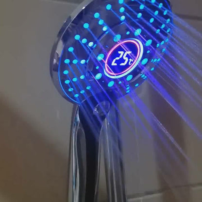 Filtro de ducha con ahorro de agua para ducha, pantalla inteligente de temperatura con salida de tres engranajes, ahorro de agua con luz LED