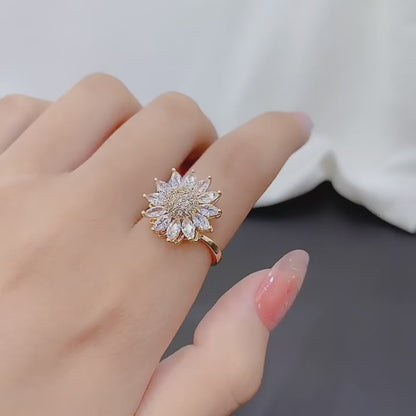 Rotating SUNFLOWER Full Diamond Sunflower Ring